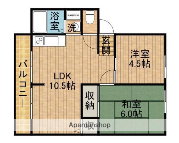ウインディア石脇(2LDK/2階)の間取り写真
