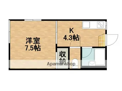 サンハイツ初生(1K/1階)の間取り写真