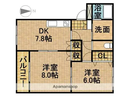 ハッピーメモリー(2DK/1階)の間取り写真