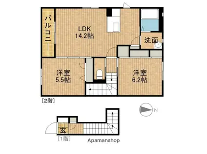 スキヤハイツⅧA(2LDK/2階)の間取り写真