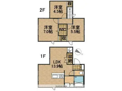 東海道本線 浜松駅 バス乗車時間:30分 医療センターバス停で下車 徒歩4分 2階建 築17年(3LDK)の間取り写真