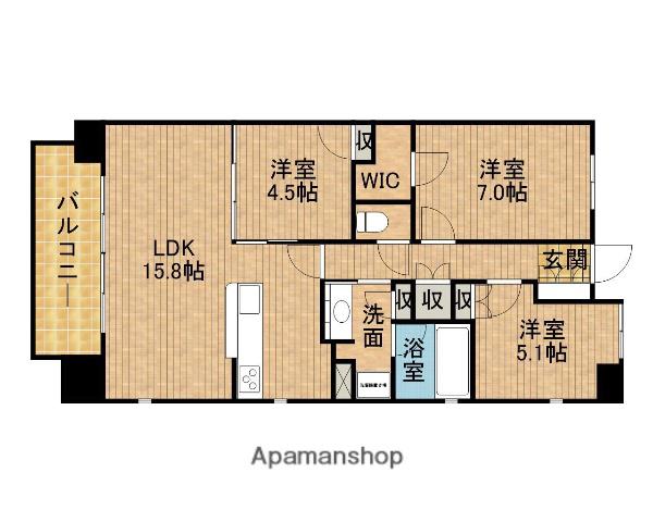ル・シェモア利町(3LDK/6階)の間取り写真
