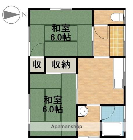 東海道本線 浜松駅 バス乗車時間:20分 大蒲西バス停で下車 徒歩5分 1階建 築47年(2K)の間取り写真
