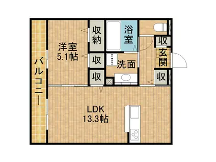 D-HILLS龍禅寺Ⅱ(1LDK/3階)の間取り写真