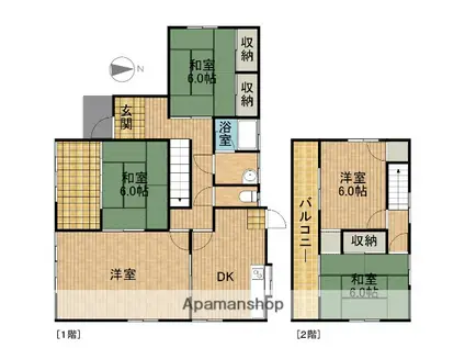 東海道本線 磐田駅 バス乗車時間:20分 郷社裏バス停で下車 徒歩17分 2階建 築51年(5DK)の間取り写真