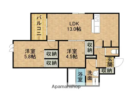 レジデンスリノア(2LDK/4階)の間取り写真