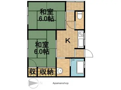 静岡県島田市 1階建 築45年(2K)の間取り写真