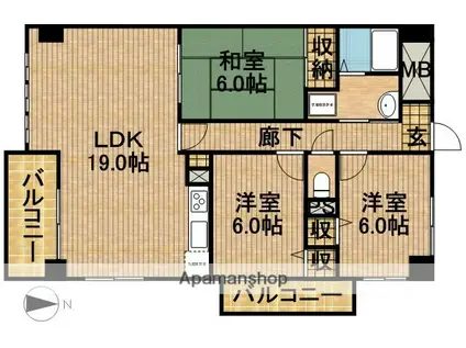 パークビュー四ツ池(3LDK/6階)の間取り写真