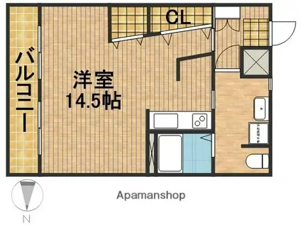 RUNON(ワンルーム/1階)の間取り写真