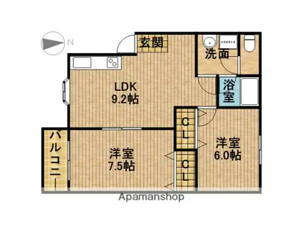 ハイツベルプラーナ(2DK/2階)の間取り写真