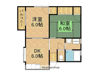 ベルデュールⅡ(2DK/1階)の間取り写真