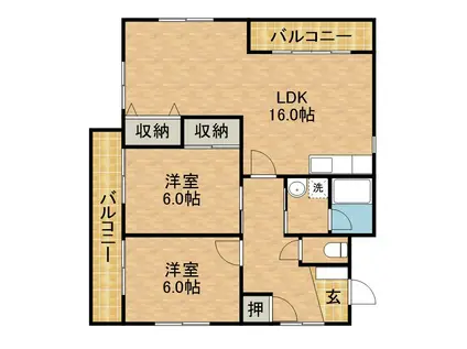 アルカディア(2LDK/3階)の間取り写真