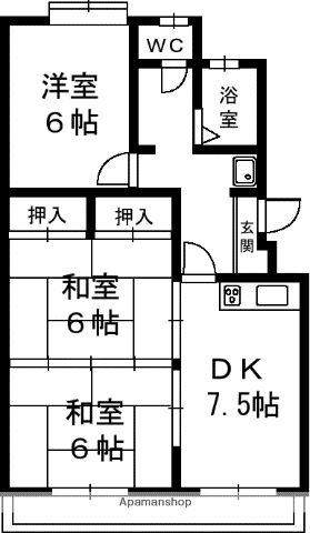 エクシード中沢(1LDK/1階)の間取り写真