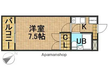 コンフォール鴨江(1K/2階)の間取り写真