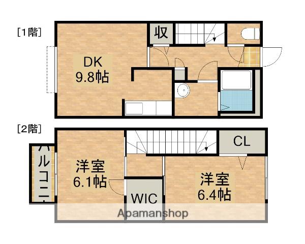 グランドウールA(2DK/1階)の間取り写真