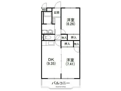 イーストライム(2DK/4階)の間取り写真
