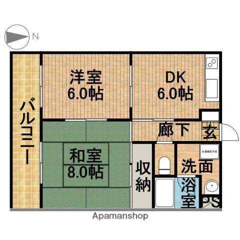 オズハウス3(2DK/1階)の間取り写真