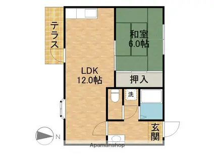 ハイツドリーム 東棟(1LDK/1階)の間取り写真