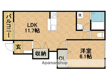 メルヴェユーイーグルⅡ(1LDK/1階)の間取り写真