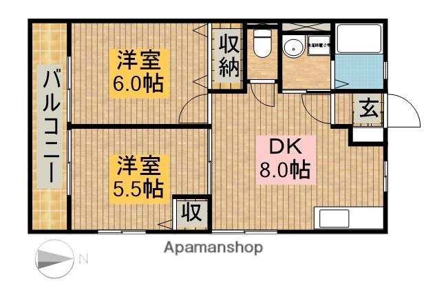 グリーンリーフⅠ(2LDK/2階)の間取り写真
