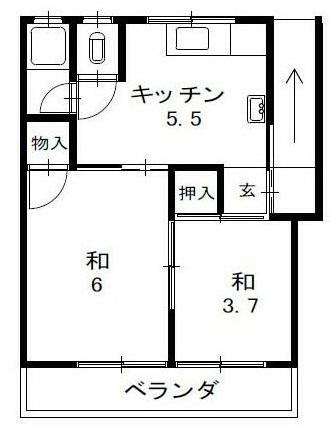 コーポはなやしき(2K/2階)の間取り写真