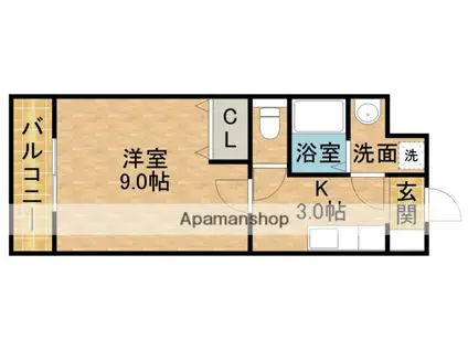 カウベルⅠ(1K/4階)の間取り写真