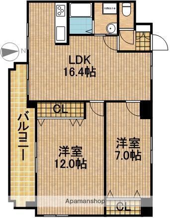 ザ・レジデンス元魚(2LDK/2階)の間取り写真