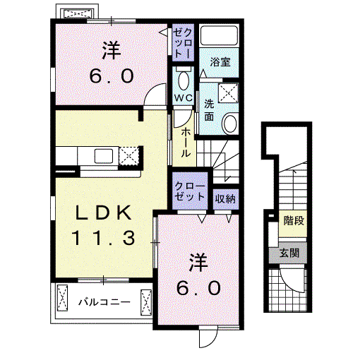 カンフォーラⅡ(2LDK/2階)の間取り写真