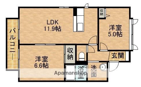 フロールΜB(2LDK/2階)の間取り写真