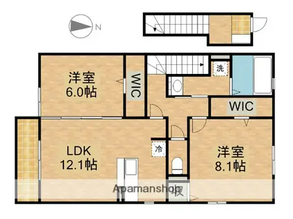 コンフィアンスーフェールD(2LDK/2階)の間取り写真