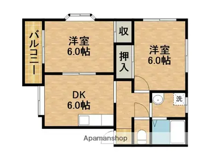 グランデーヌMS B棟(2DK/2階)の間取り写真