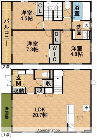 東海道本線 浜松駅 バス乗車時間:15分 追分小学校バス停で下車 徒歩6分 2階建 築8年(3LDK)の間取り写真