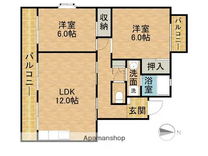 コートビレッジ山手 A(2LDK/2階)の間取り写真