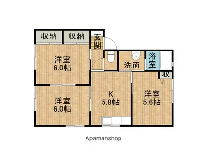 オーシャンヒルズC(3K/2階)の間取り写真