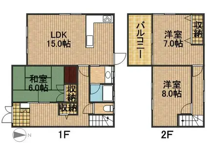 東海道本線 浜松駅 バス乗車時間:20分 浜商前バス停で下車 徒歩5分 2階建 築38年(3LDK)の間取り写真