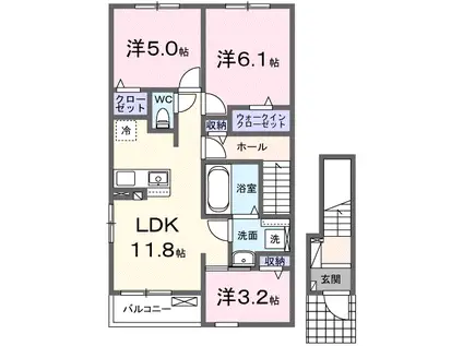 アウレリッソB(3LDK/2階)の間取り写真
