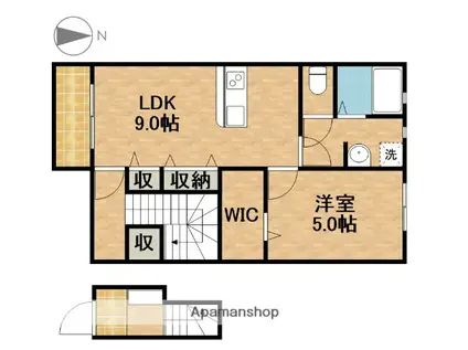 LOTUS河輪(1LDK/2階)の間取り写真