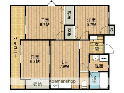 蓬莱ビル(3DK/3階)の間取り写真