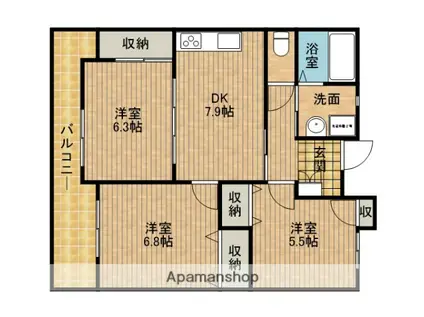 蓬莱ビル(3DK/3階)の間取り写真