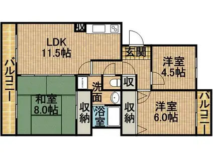 ヴィラ明日香(3LDK/1階)の間取り写真