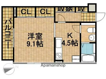 ビアン・カリテ(1K/3階)の間取り写真