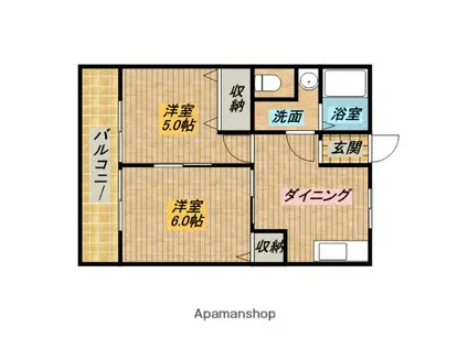 オリーブハイツ(2DK/2階)の間取り写真