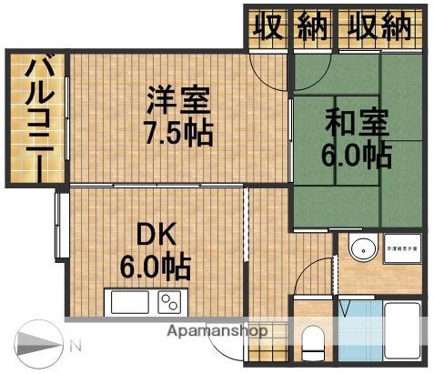 プチソフィアKAMO(2DK/1階)の間取り写真
