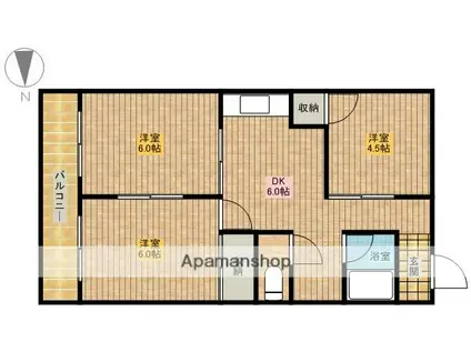 高台グランドハイツ(3DK/4階)の間取り写真