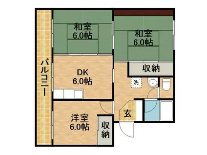 サンハイツ四ツ池A(3DK/2階)の間取り写真
