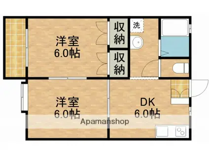 ハイツハイブリッジ(2DK/2階)の間取り写真