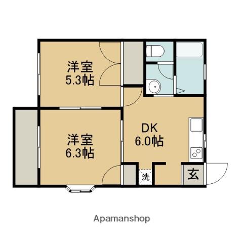 SWEET HOMEⅠ(2DK/1階)の間取り写真