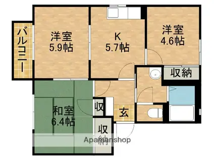 サンフラワーB(3K/2階)の間取り写真