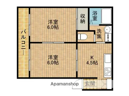 イーストパレス高柳A(2K/1階)の間取り写真