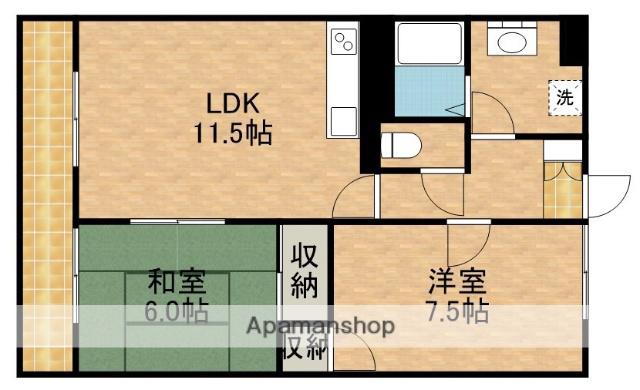 ヴィーブルオガイ(2LDK/2階)の間取り写真